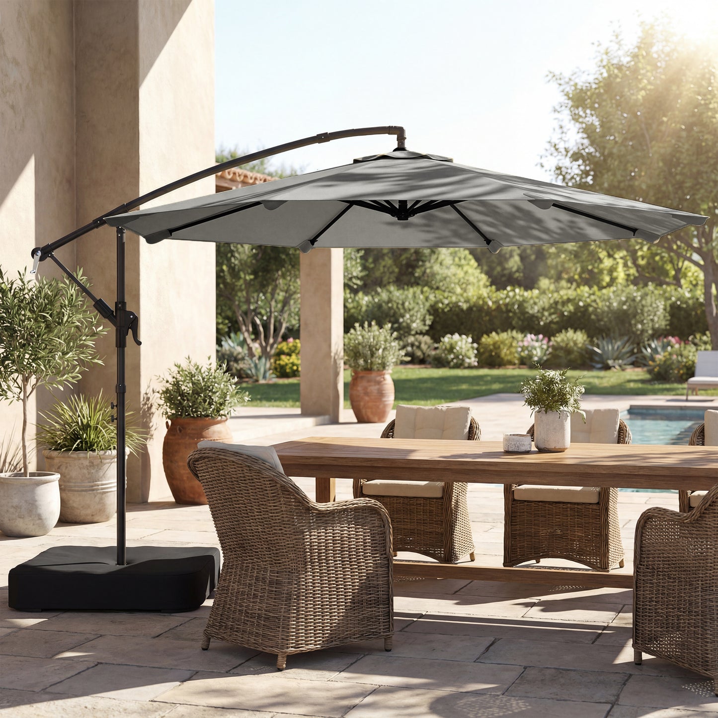 Outsunny 3 m Garden Cantilever Parasol With 80 Kg Sandbag Cross Base 360 Degree Rotation Grey