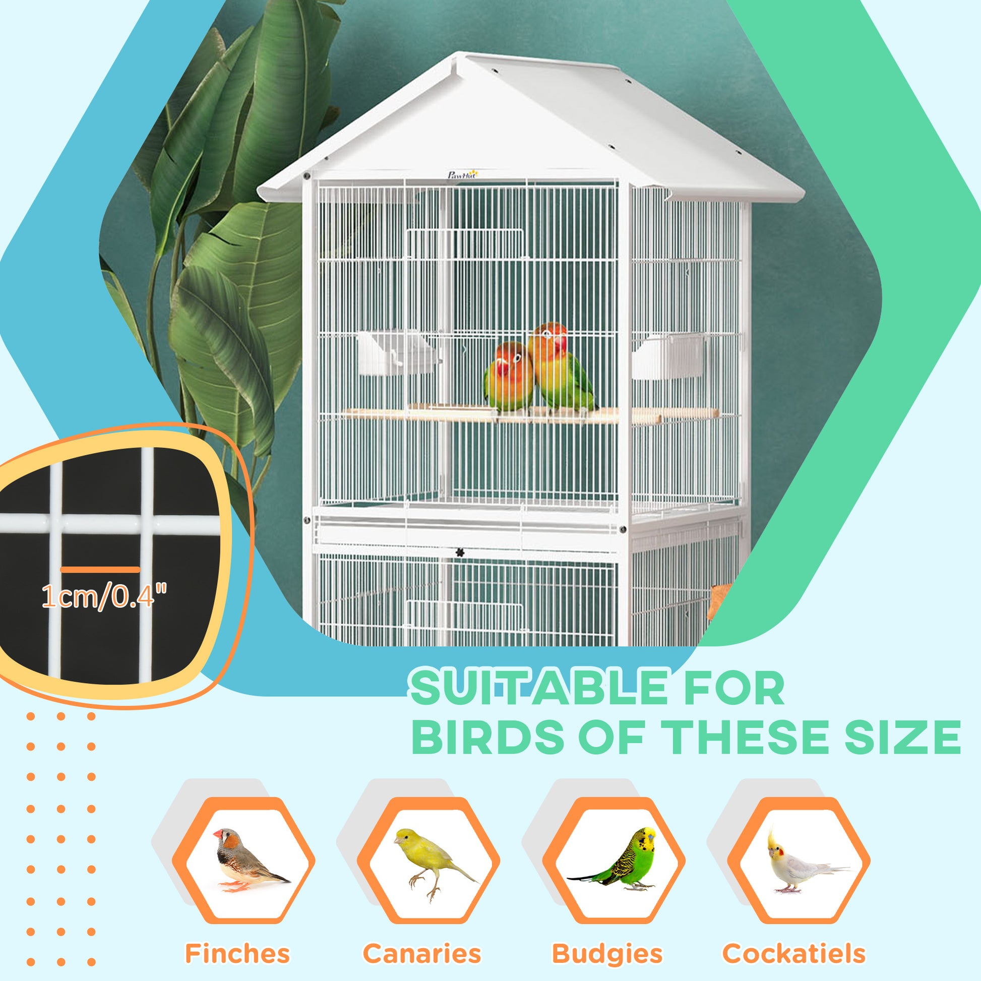 PawHut Large Rolling Bird Cage with Perches and Wheels for Budgies, Canaries, and Cockatiels - White - ALL4U RETAILER LTD