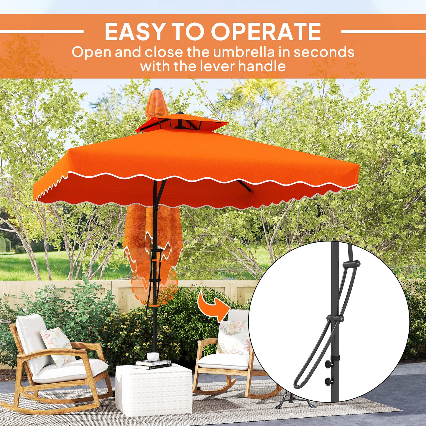 Outsunny 2.5m Cantilever Parasol With Easy Lever Orange Square Top Garden Umbrella With Offset Design And Cross Base