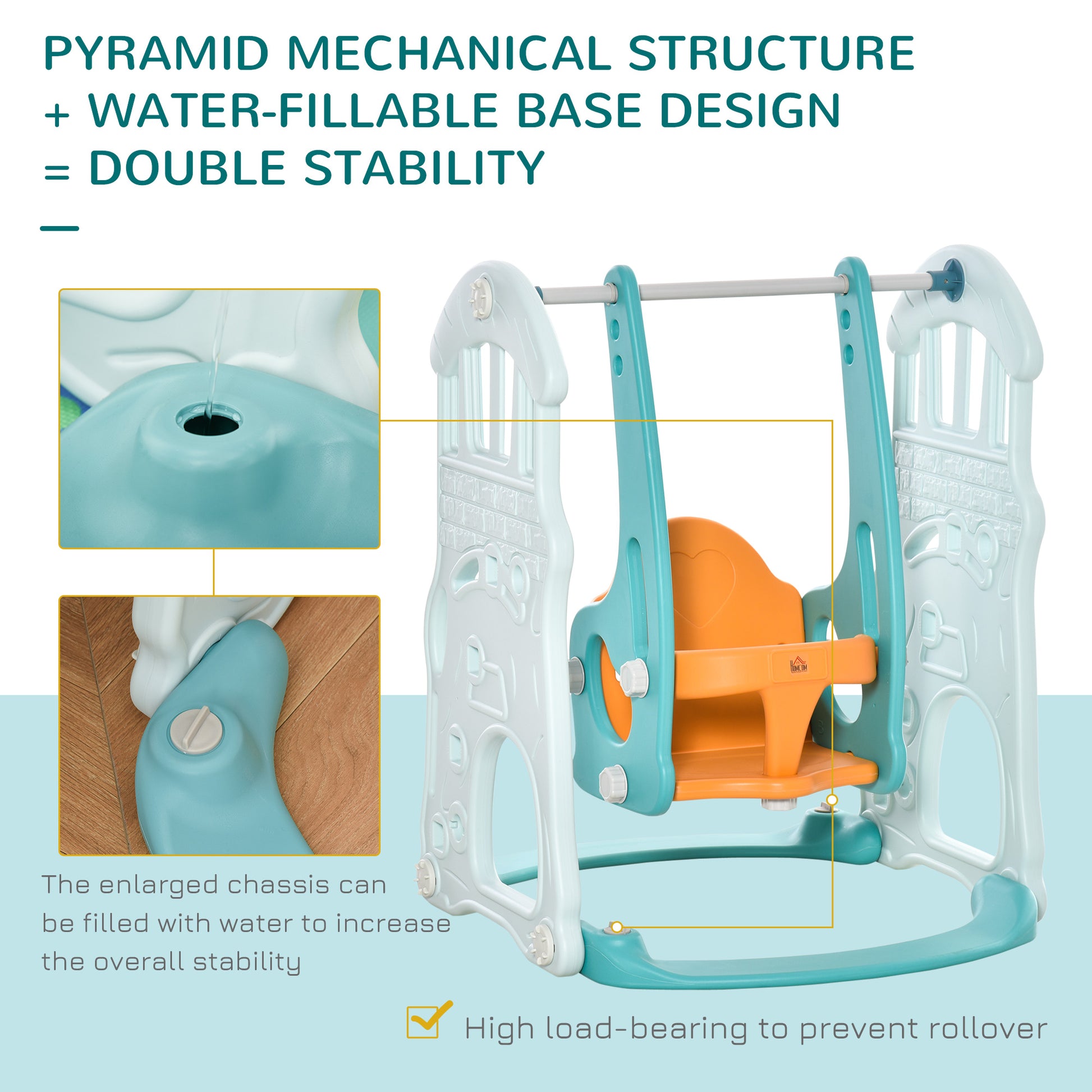 HOMCOM 3-in-1 Kids Playset: Slide, Swing & Basketball Hoop Activity Center for Toddlers with Adjustable Height and Water-Fillable Base - ALL4U RETAILER LTD