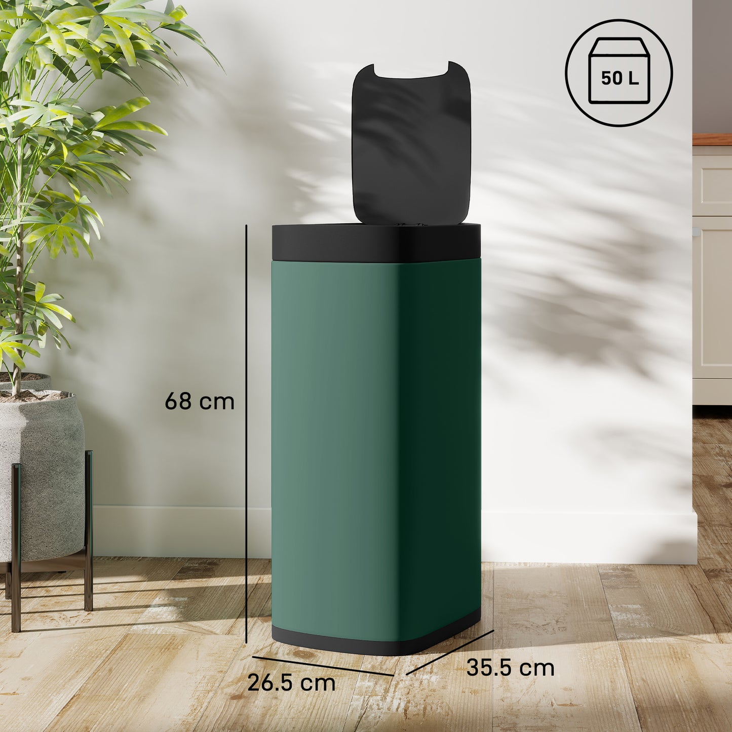 Homcom 50L Sensor Bin Automatic Kitchen Bin With Manual Override Battery Operated Handsfree Lid Inner Bucket Free Design