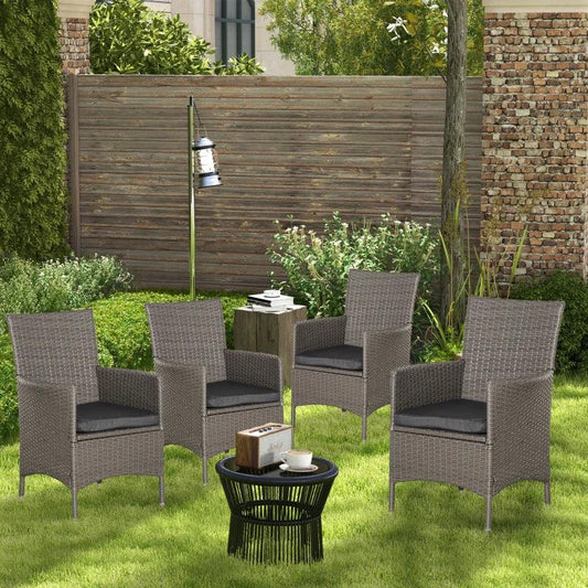 Outsunny 4PC Rattan Chair Patio Sofa Chairs Set with Cushions - Outdoor Rattan Furniture for Comfortable Outdoor Living - ALL4U RETAILER LTD