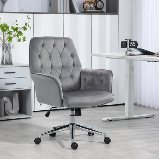 Vinsetto Linen Computer Chair with Armrest, Modern Swivel Chair with Adjustable Height, Dark Grey - ALL4U RETAILER LTD