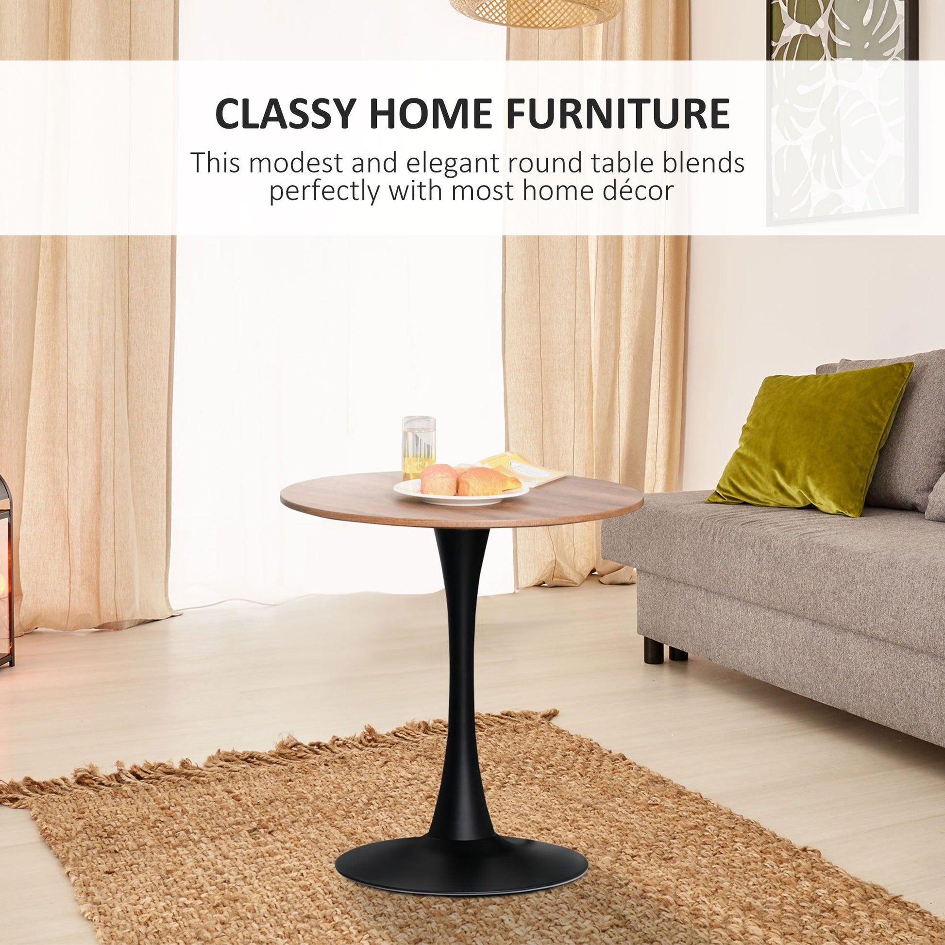 HOMCOM Modern Round Dining Table with Metal Base - Brown - ALL4U RETAILER LTD