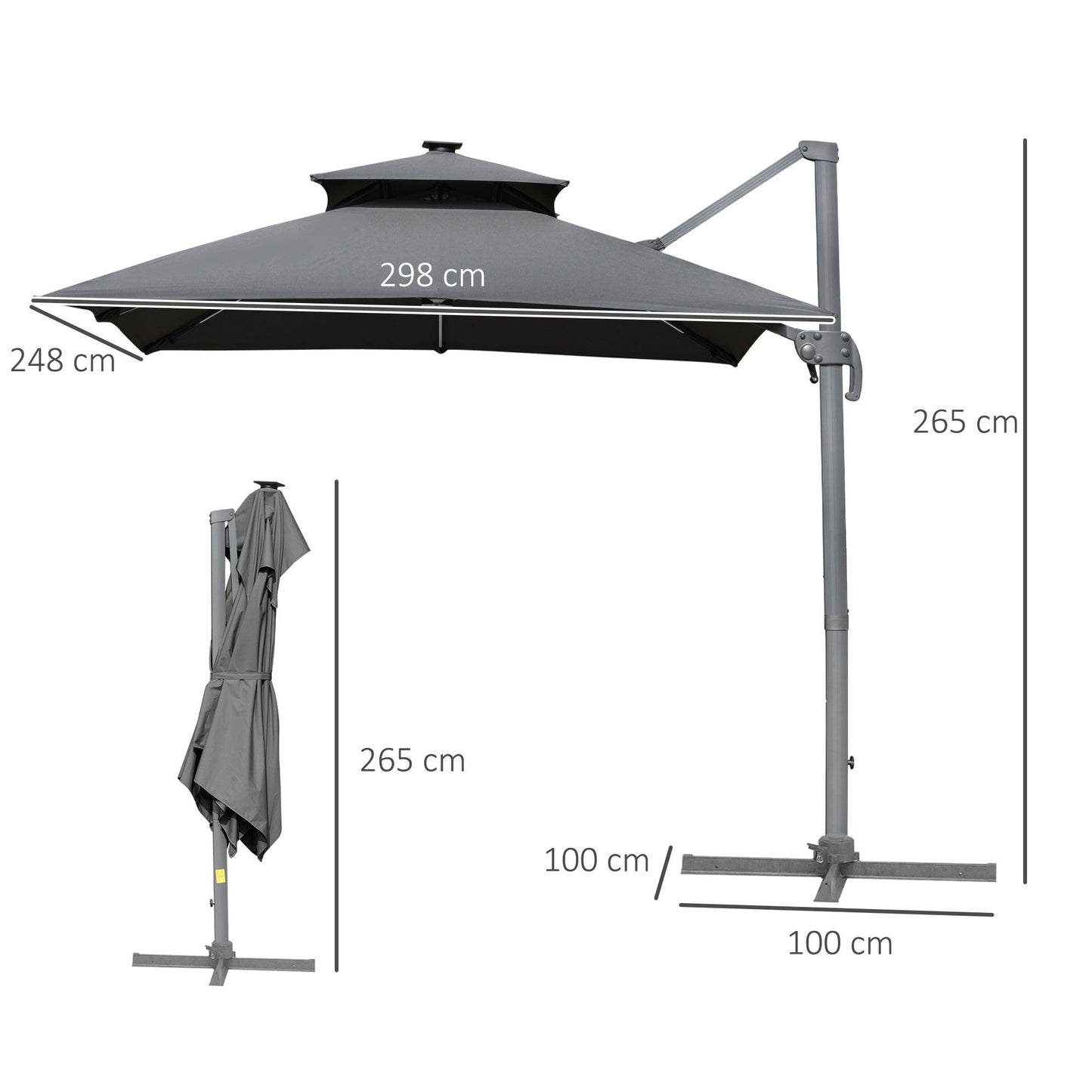 Outsunny 3m Cantilever Parasol with Solar LED Lights, Grey - ALL4U RETAILER LTD