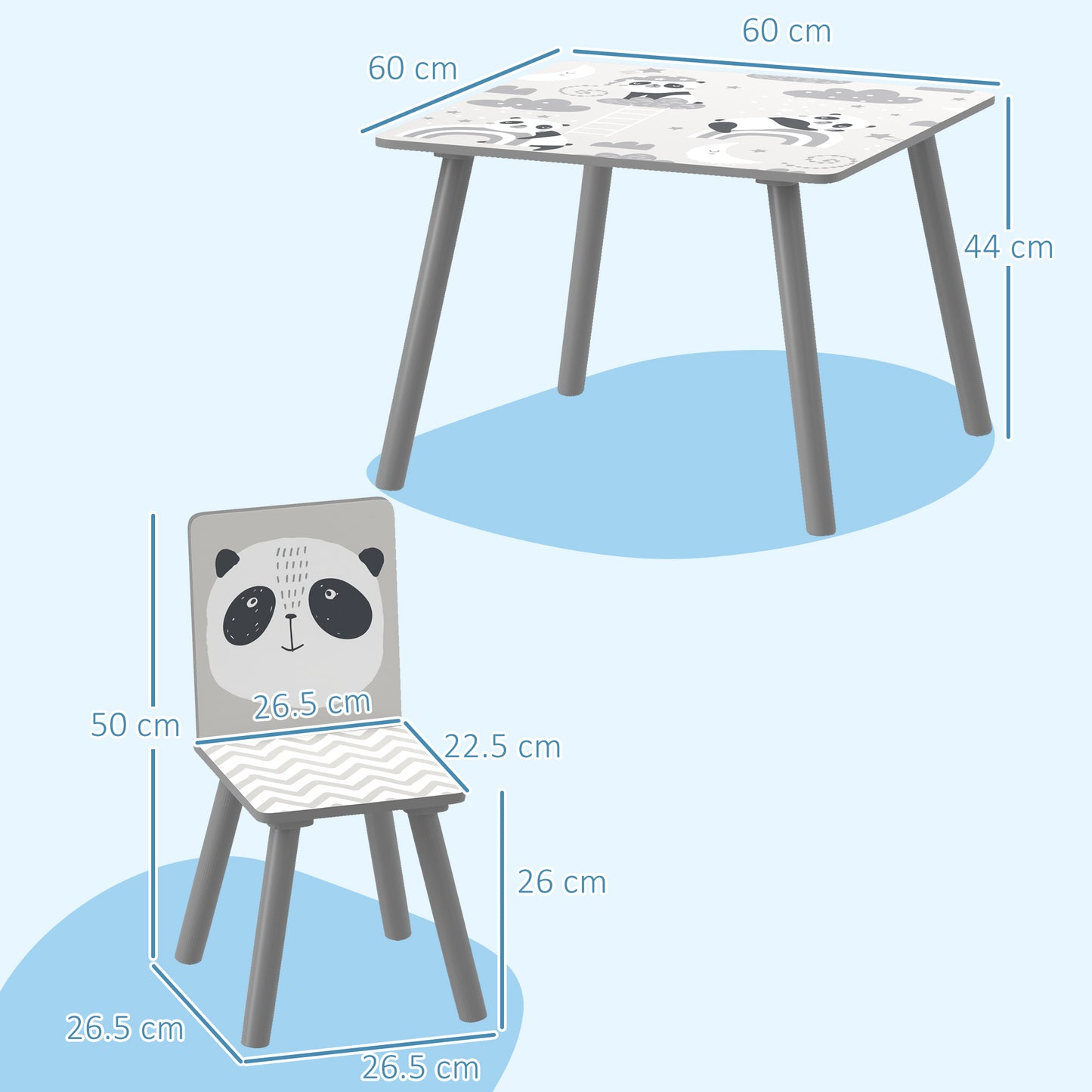 Zonekiz Kids Table And Chair Set For Ages 3 To 8 Grey Toddler Table With 2 Chairs