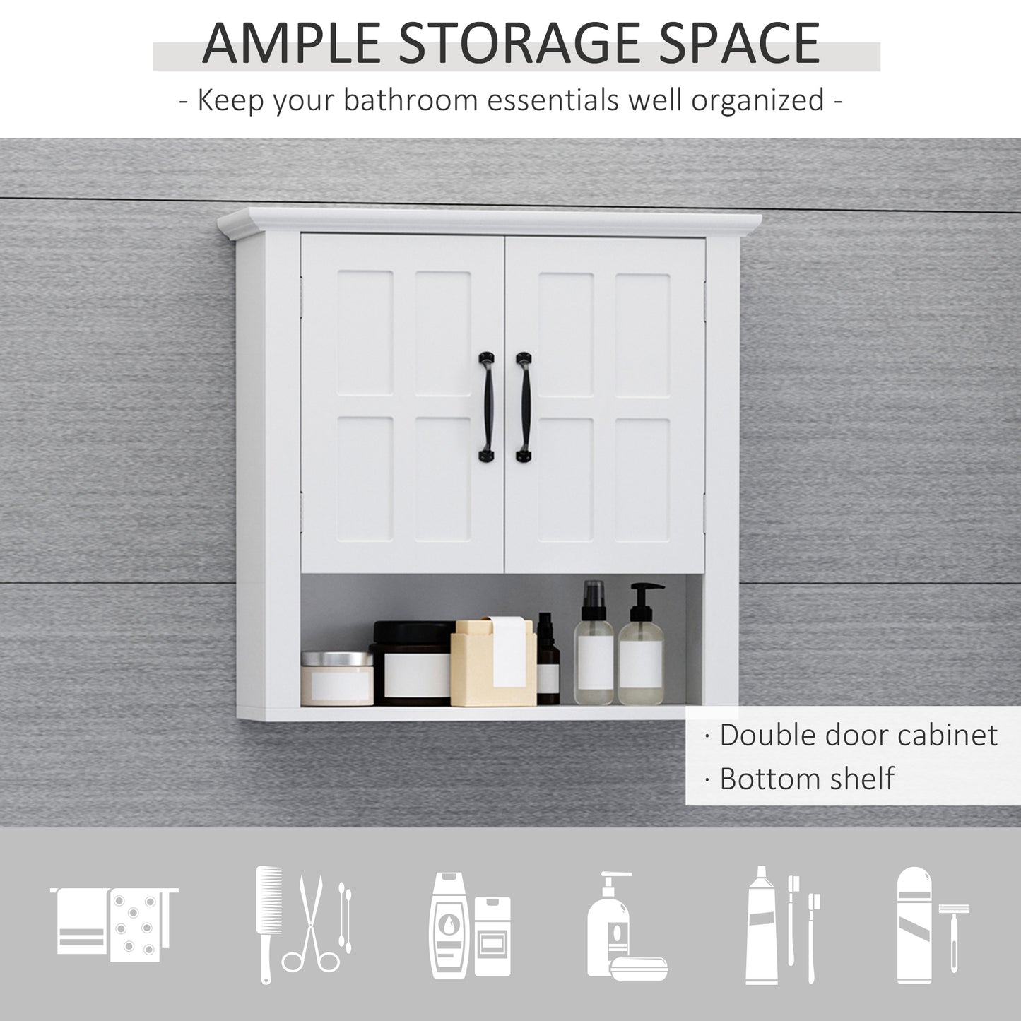 HOMCOM White Bathroom Wall Cabinet With 2 Doors And Adjustable Shelf Medicine Cabinet Kitchen Cupboard