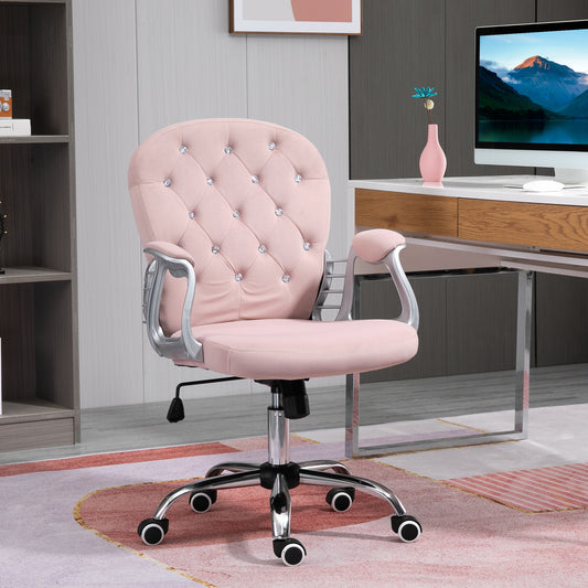 Vinsetto Glam Pink Ergonomic Office Chair with Diamante Tufting and 360° Swivel Base - ALL4U RETAILER LTD