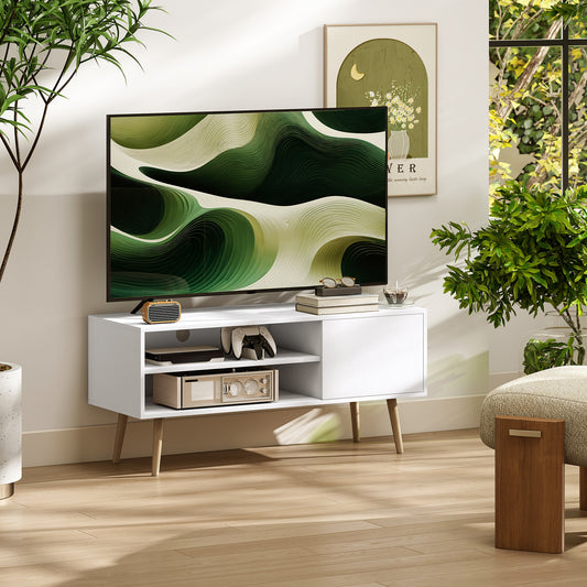 HOMCOM TV Stand Up To 55 Inches White Media Console With Open Shelves And Cable Holes