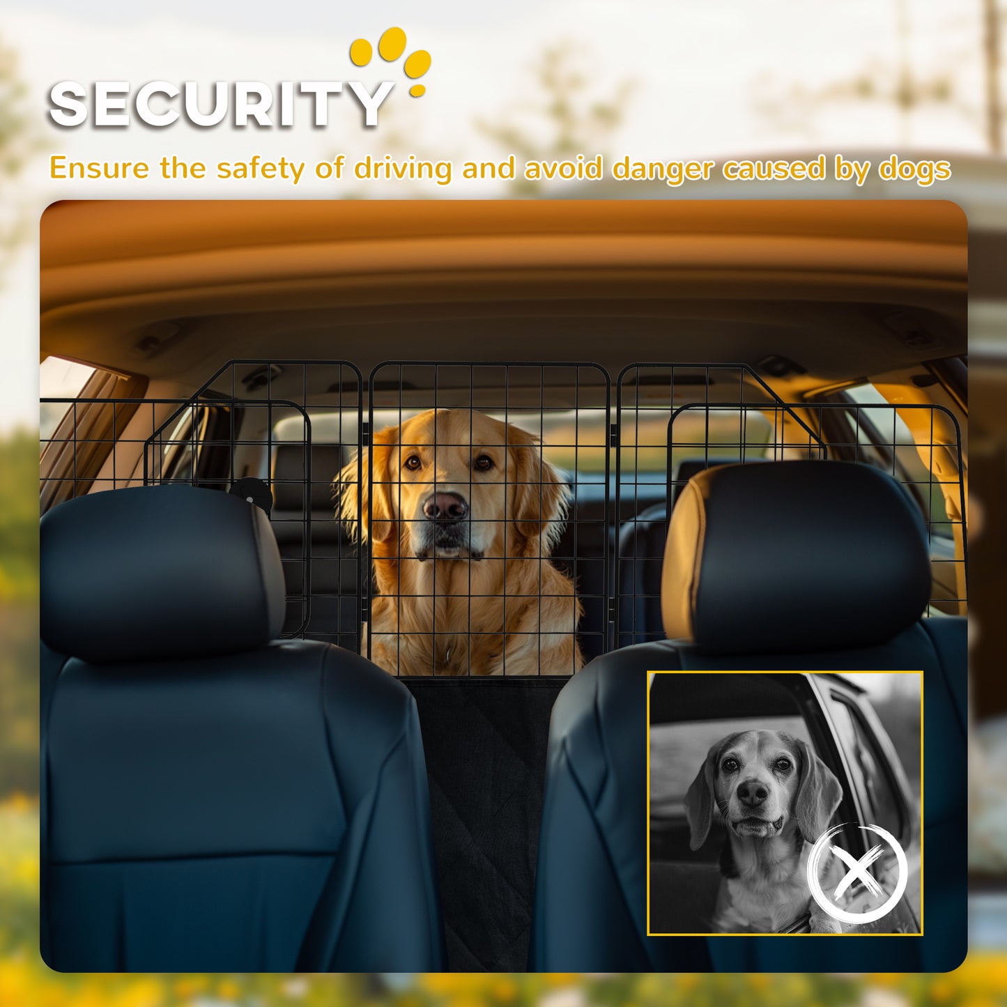 PawHut Adjustable Car Dog Barrier – Fits 93-150cm Width