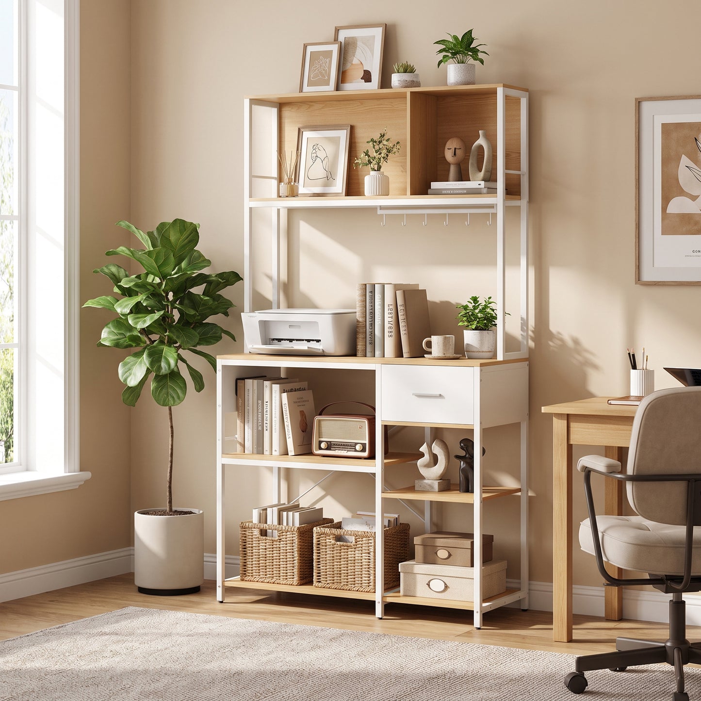 Homcom Kitchen Storage Rack With USB Outlet Drawer Oak White