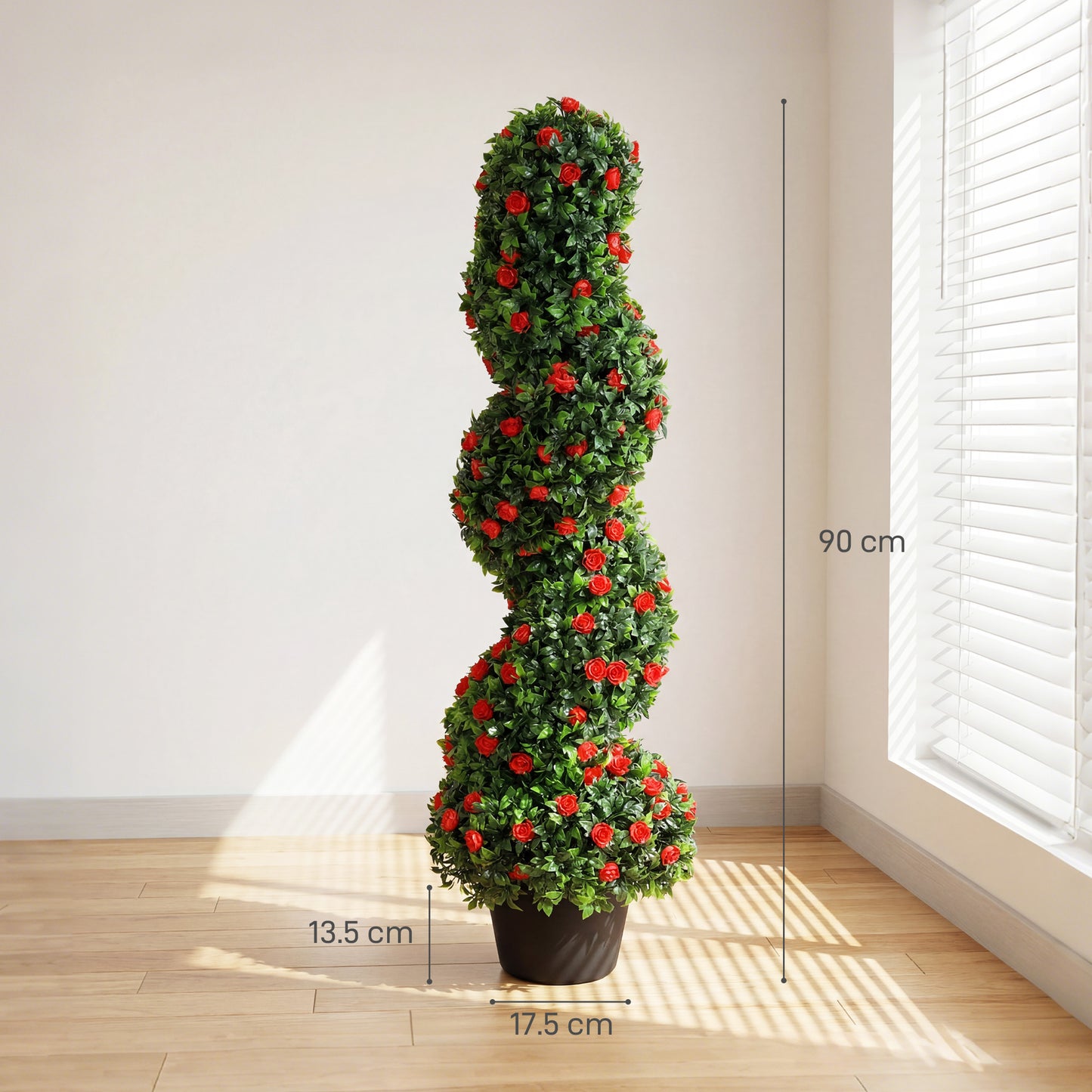 HOMCOM Artificial Rose Spiral Topiary Tree Set Of 2 For Indoor Outdoor Use 90cm With 630 Leaves