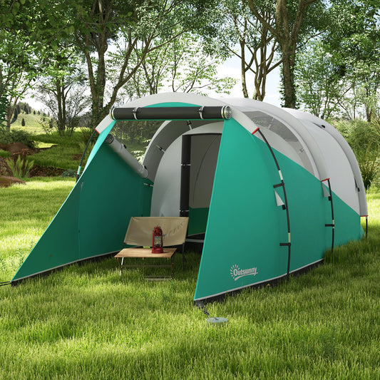 Outsunny Spacious 2-Room Family Camping Tent for 4-5 People, 3000mm Waterproof with Carry Bag, Ideal for Outdoor Adventures in Green - ALL4U RETAILER LTD