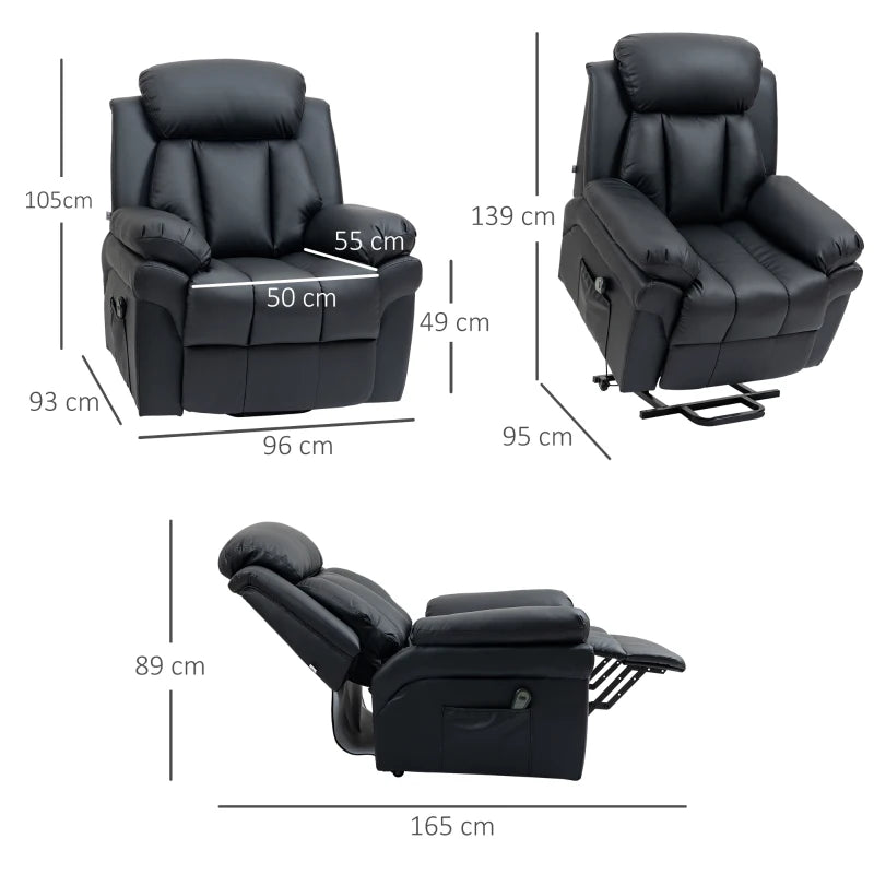 HOMCOM Lift Stand Assistance Chair Recliner Sofa with PU Leather, Extra Padded Design, Electric Power with Remote Control, Black - ALL4U RETAILER LTD