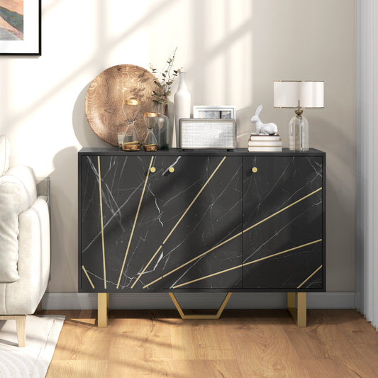 HOMCOM Sideboard Storage Cabinet Modern with Adjustable Shelves and Metal Legs Black Marble Tone for Living Room