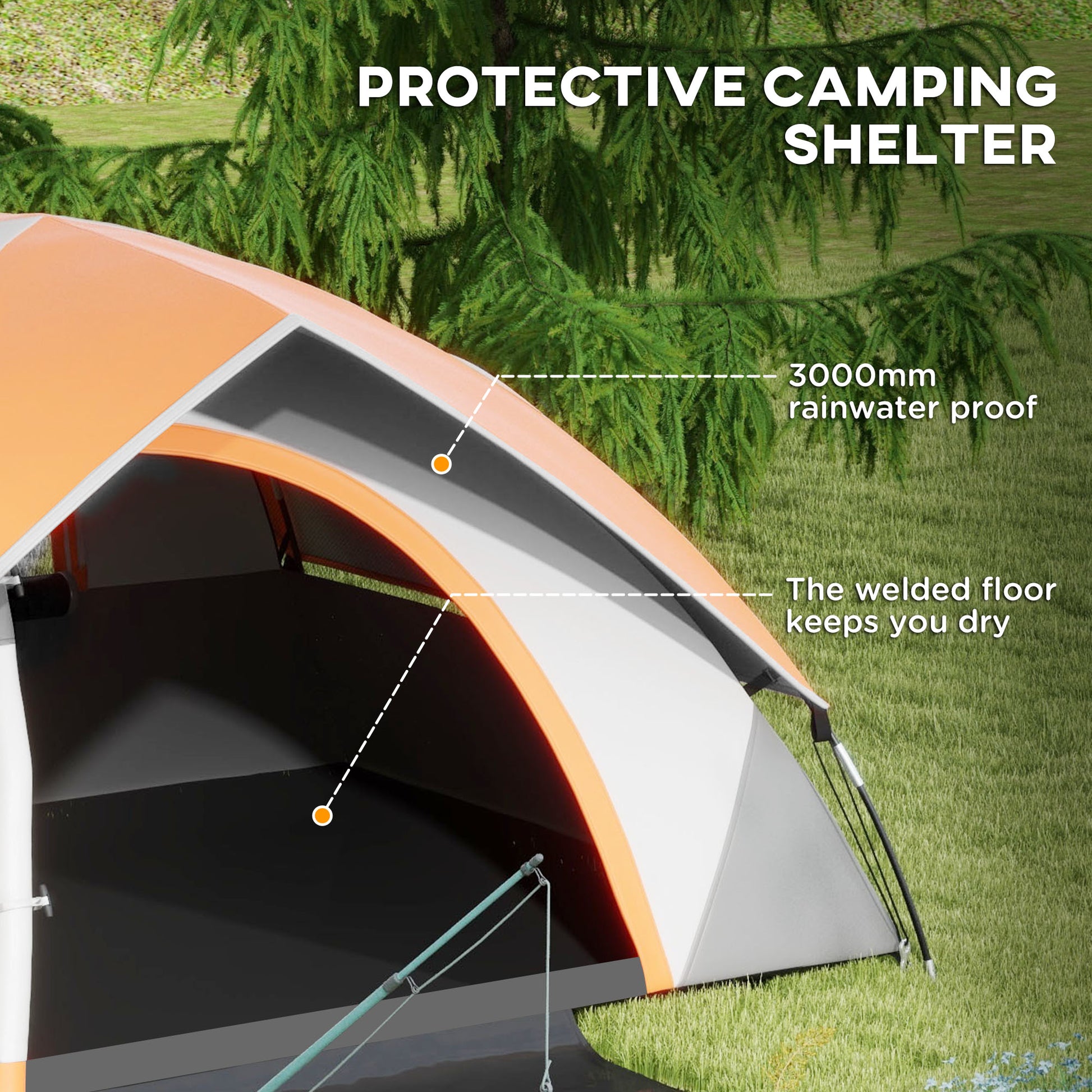 Outsunny 2-Person Waterproof Camping Tent with Sewn-in Groundsheet and Carry Bag - Grey and Orange - ALL4U RETAILER LTD