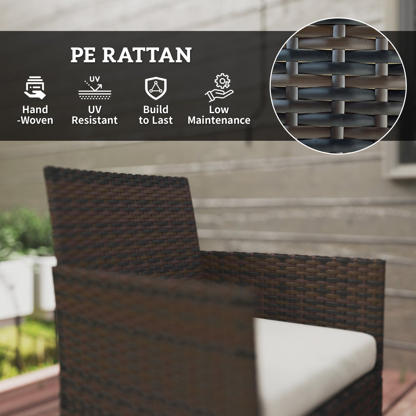Outsunny 4 Piece Rattan Garden Furniture Set With Loveseat, Armchairs, Glass Top Coffee Table And Cushions, Brown