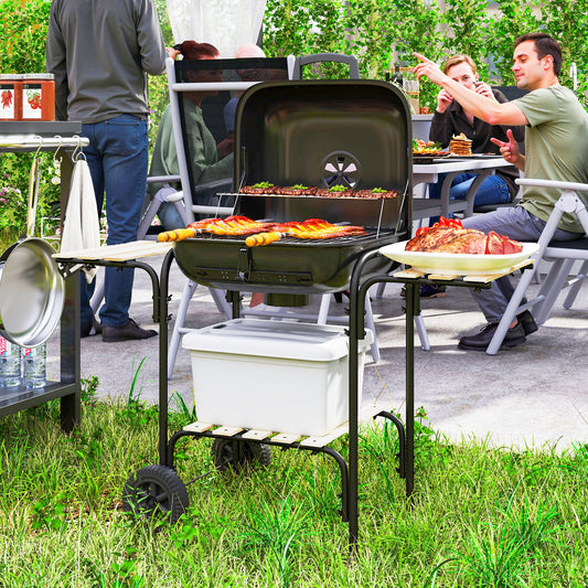 Outsunny Charcoal Portable Barbecue Grill 1840 Sq Cm Cooking Area, 3 Shelves, Adjustable Vent, Lockable Lid, Wheels