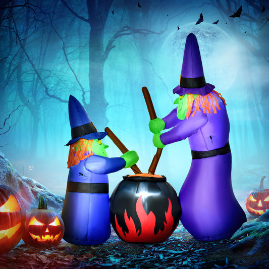 HOMCOM Giant Inflatable Witches with Cauldron for Spooky Halloween Display - ALL4U RETAILER LTD