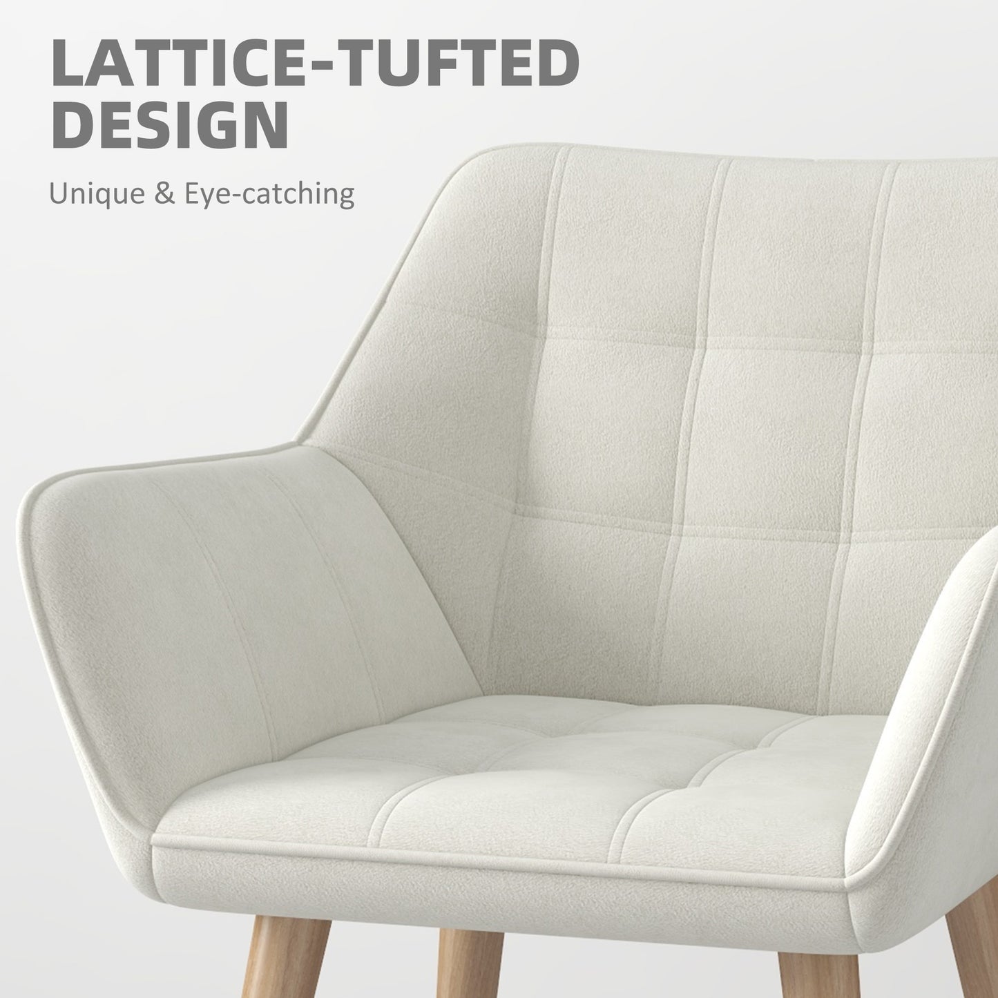 HOMCOM Accent Chair With Wide Arms And Slanted Back Thick Padding Rubber Wood Legs Cream White Living Room