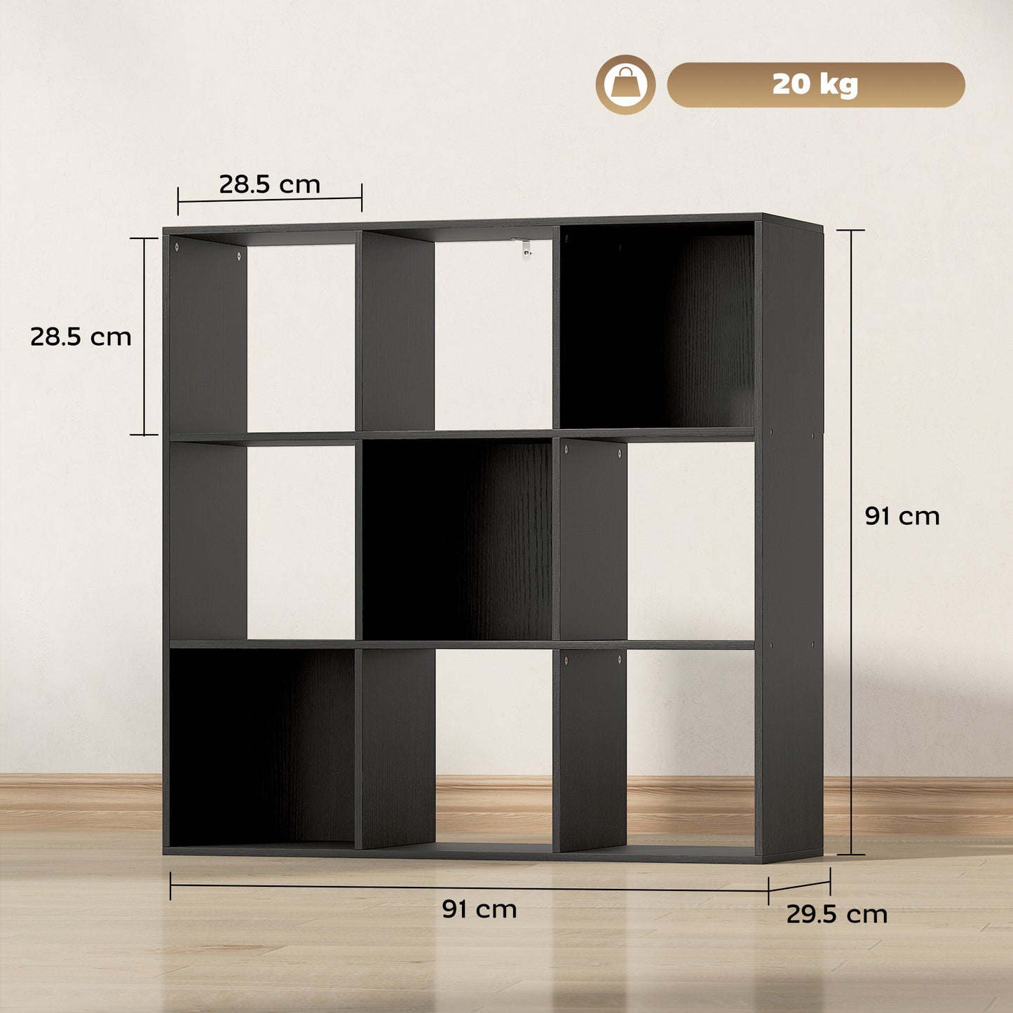 HOMCOM Nine Cube Storage Shelf Black Sturdy Particle Board Cube Organizer for Home and Office Use Easy Assembly