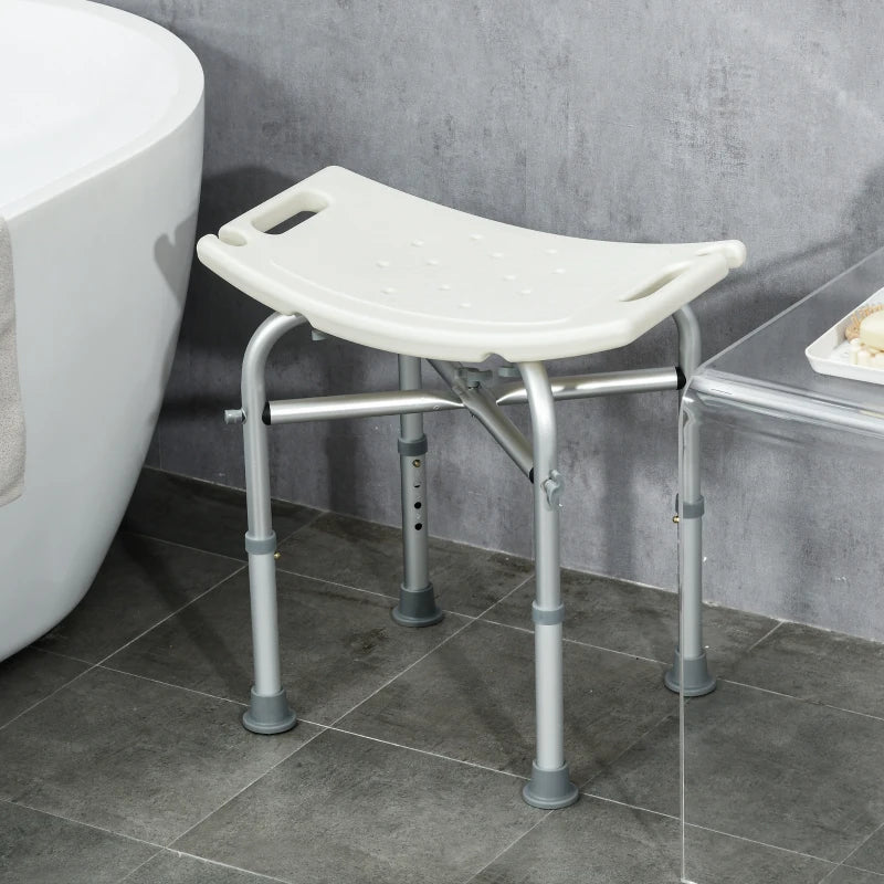 HOMCOM Aluminium Shower Stool for Elderly, Height Adjustable Seat with Removable Padded Cushion, Shower Head Holder, Non-Slip Bath Stool for Seniors, Disabled, Pregnant - White - ALL4U RETAILER LTD