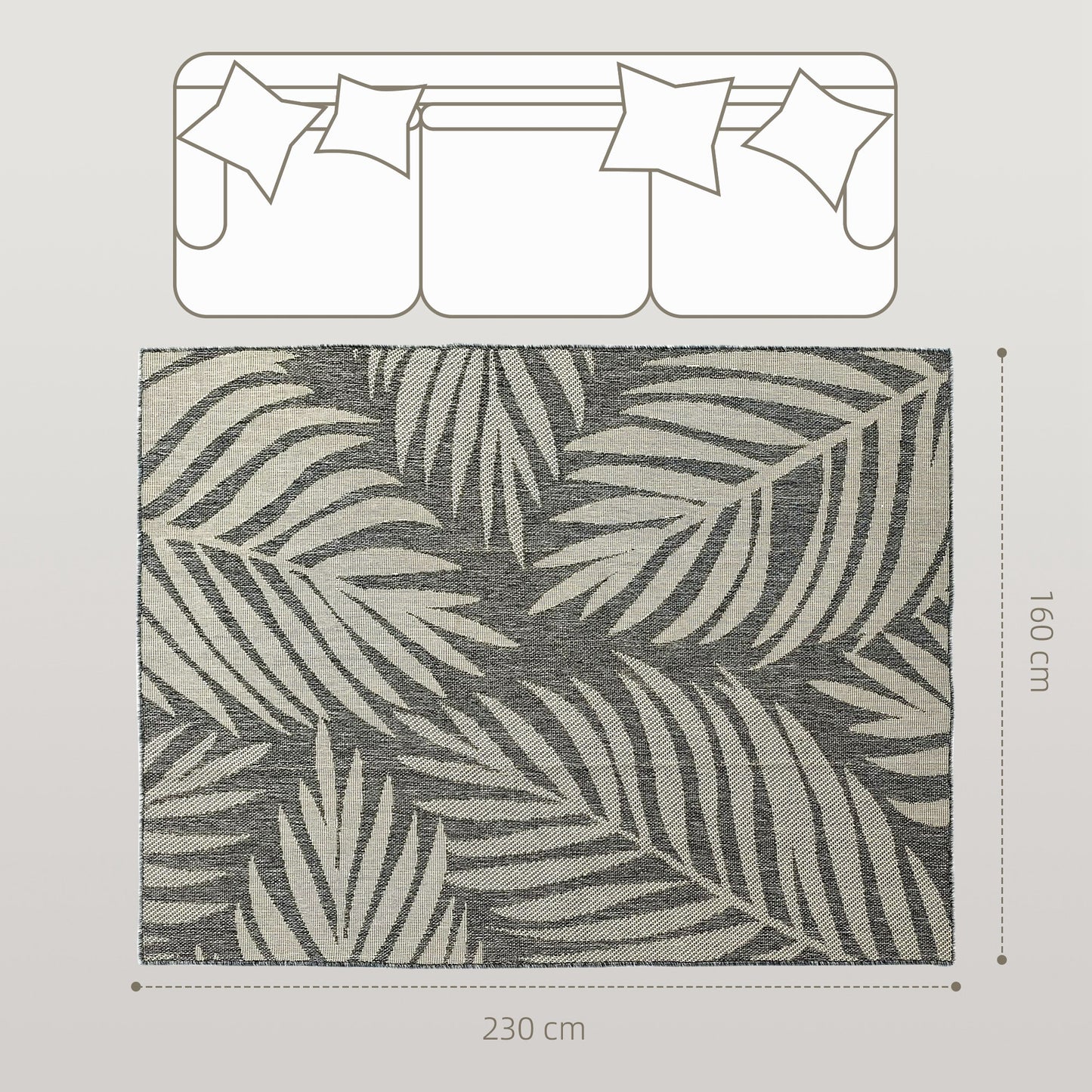HOMCOM UV Resistant Indoor Outdoor Area Rug 230x160 cm Grey Easy Clean Machine Washable for Patio Garden