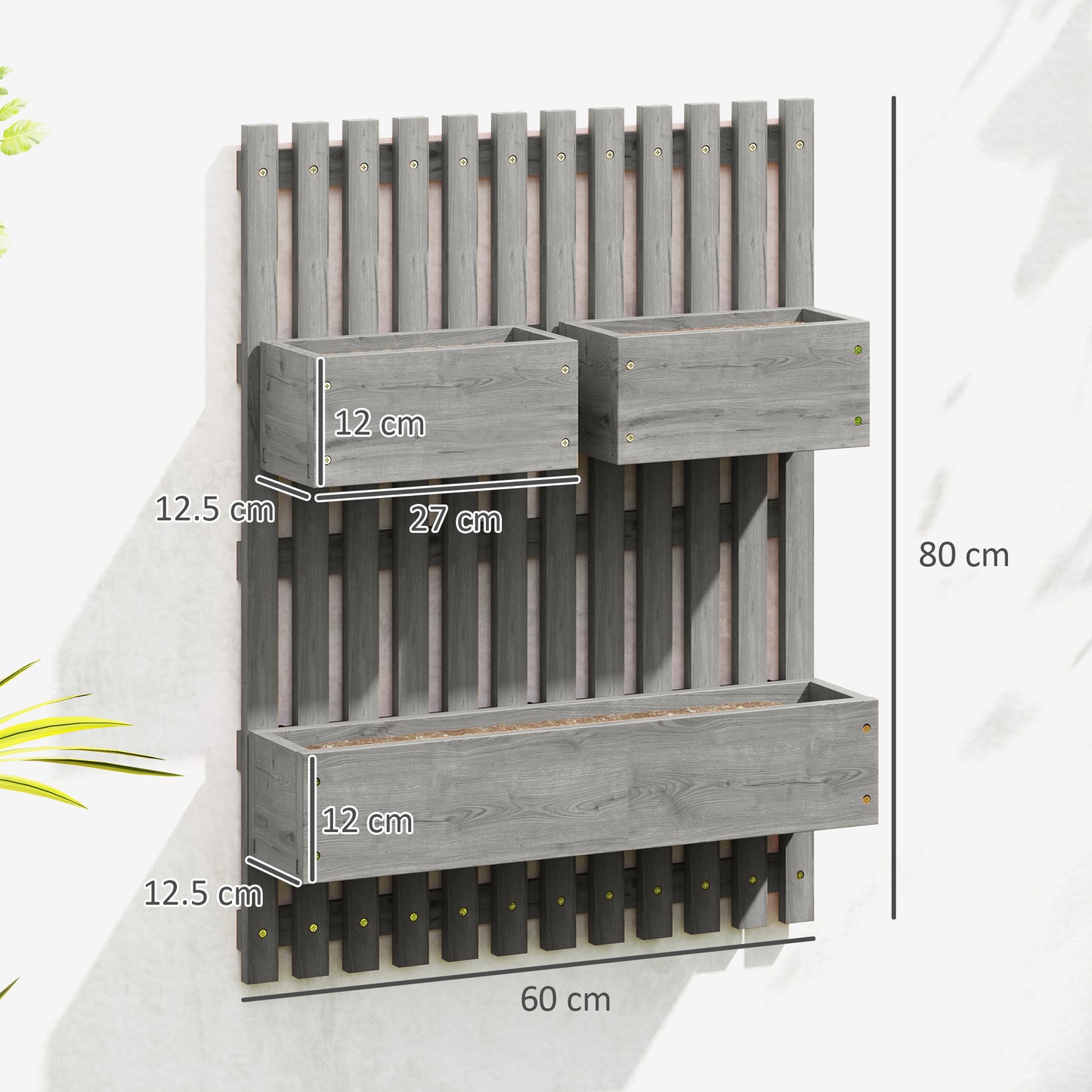Outsunny Wall Mounted Wooden Garden Planters With Trellis And Drainage Holes Three Planter Boxes For Patio Grey