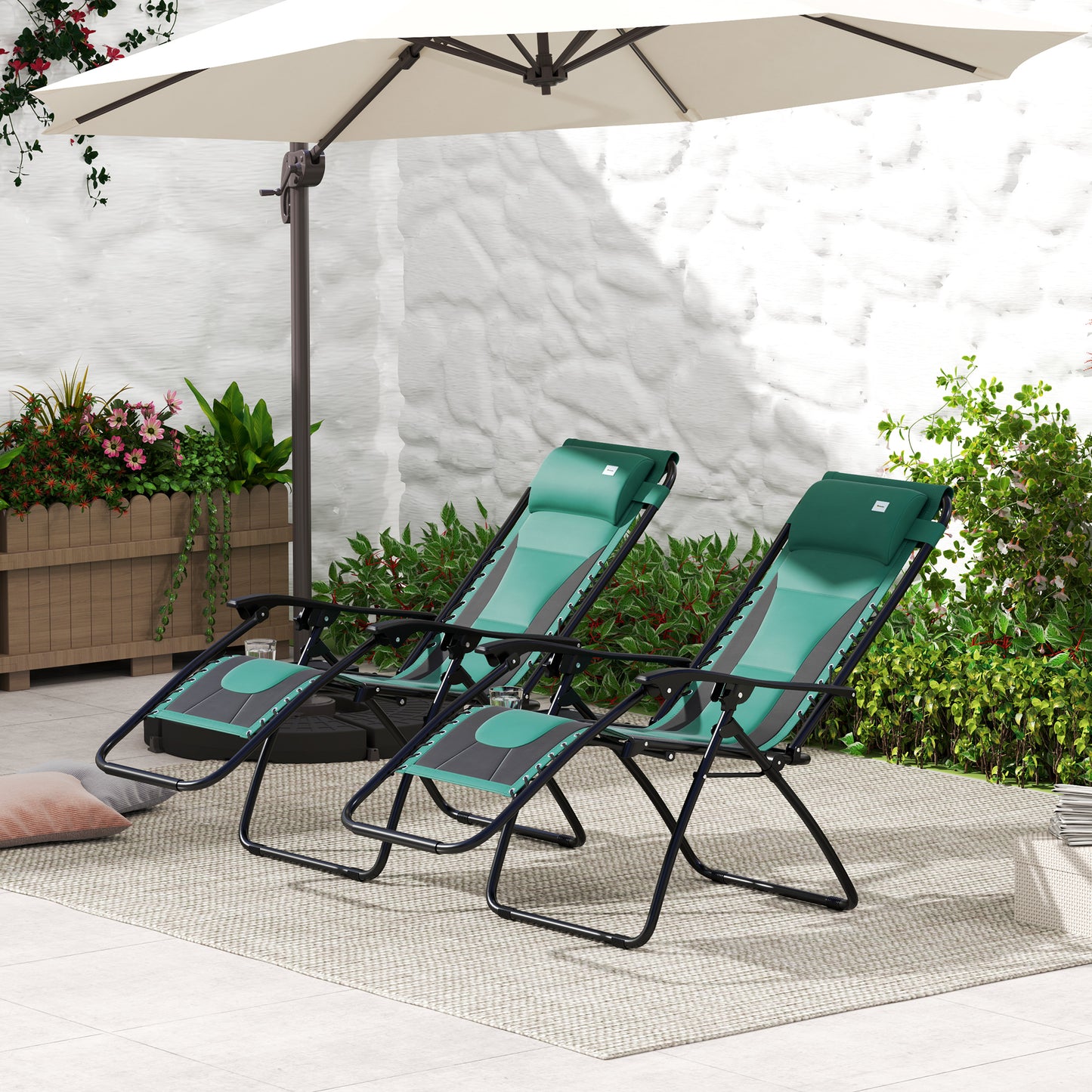 Outsunny Zero Gravity Lounger Set Of Two Folding Reclining Patio Chairs With Padded Seats And Headrests