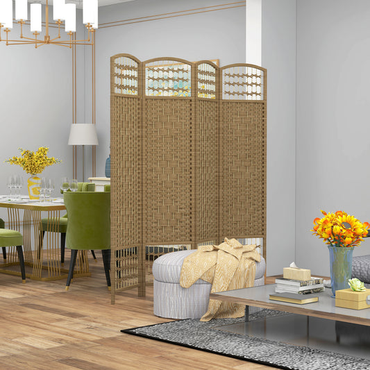 HOMCOM 4 Panel Folding Room Divider Privacy Screen Paravent Partition For Living Room And Bedroom Natural Wood Finish