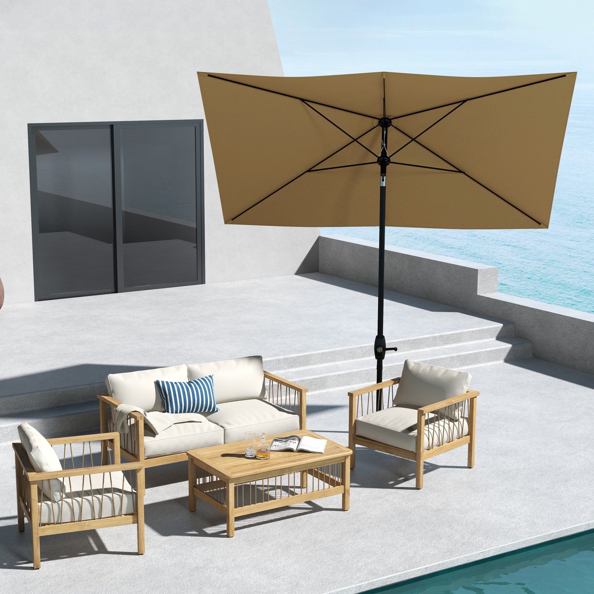 Outsunny 2x3m Rectangular Patio Umbrella with Crank and Tilt, Outdoor Sun Shade Canopy with Aluminium Pole and 6 Ribs - ALL4U RETAILER LTD