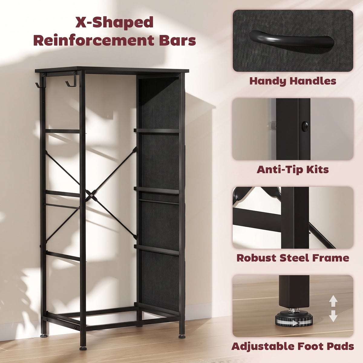 Homcom 4 Drawer Fabric Dresser With Steel Frame And Hooks