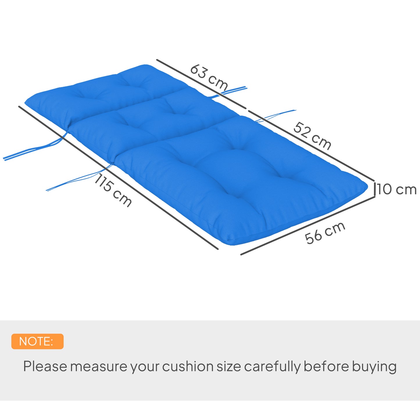 Outsunny Set Of 2 Rocking Chair Cushions Garden Padded Seat And Back With Tie Fastenings Blue