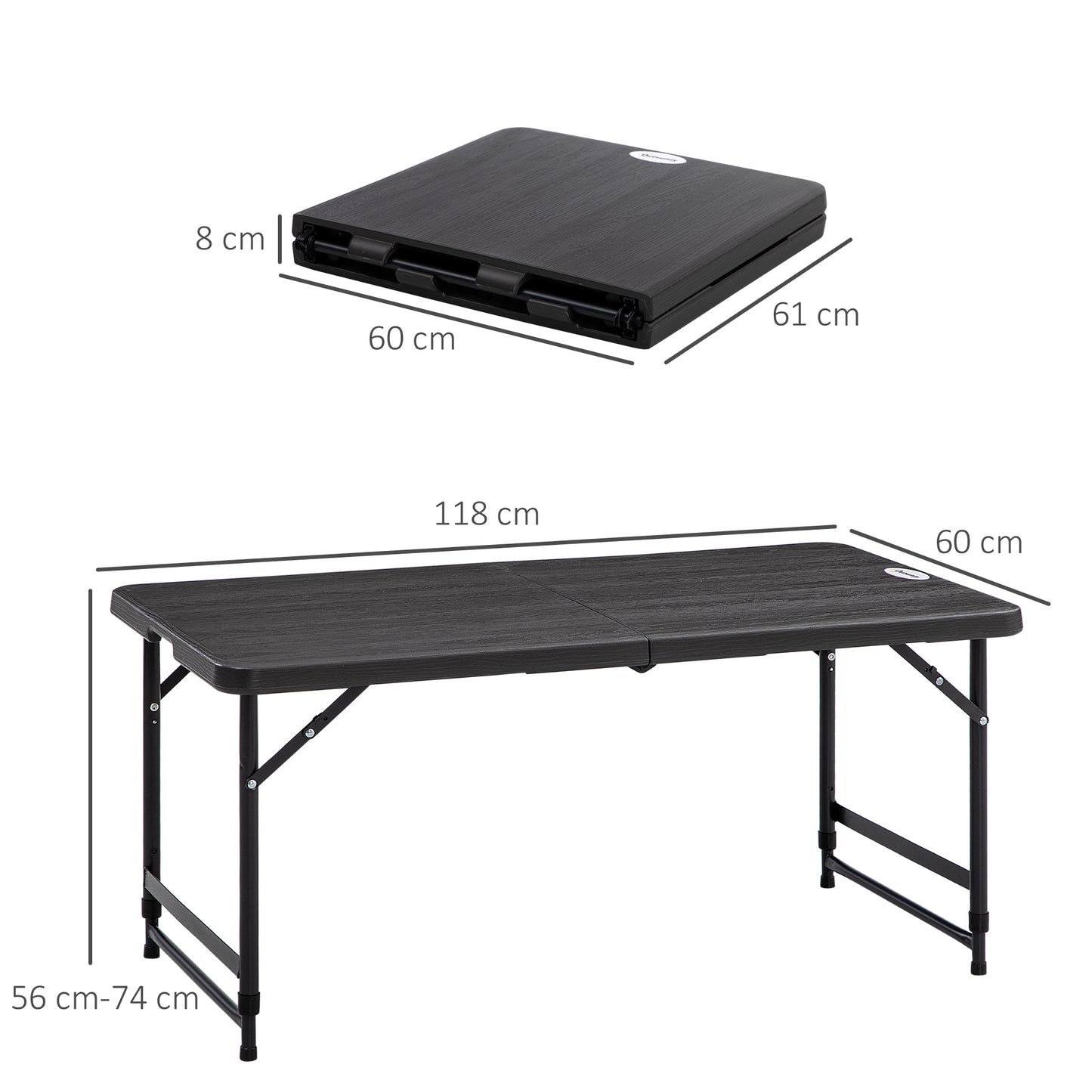 HOMCOM Adjustable Height Foldable Patio Dining Table for 4 - Dark Grey Outdoor Table - ALL4U RETAILER LTD