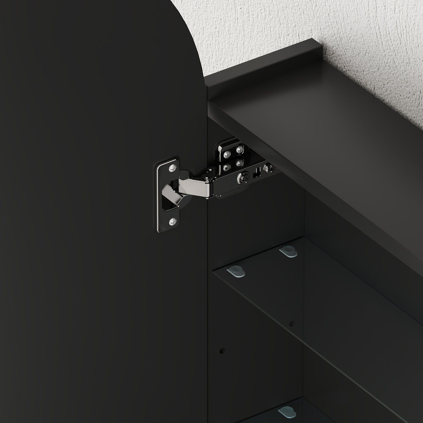 HOMCOM Arched Bathroom Mirror Cabinet With Adjustable Glass Shelves Black Finish