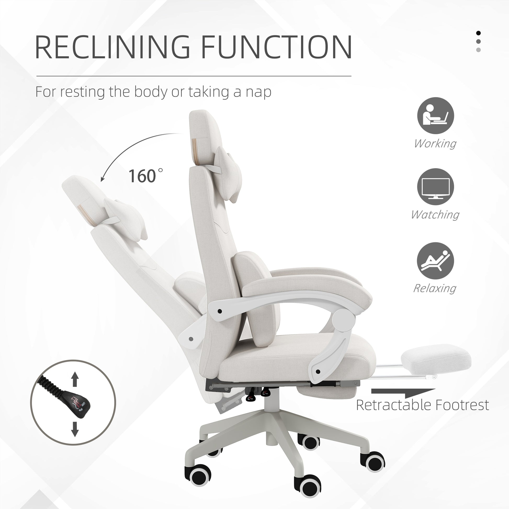 Vinsetto Ergonomic High Back Reclining Office Chair with Footrest and Lumbar Support - Adjustable Height and Swivel Wheels in White - ALL4U RETAILER LTD