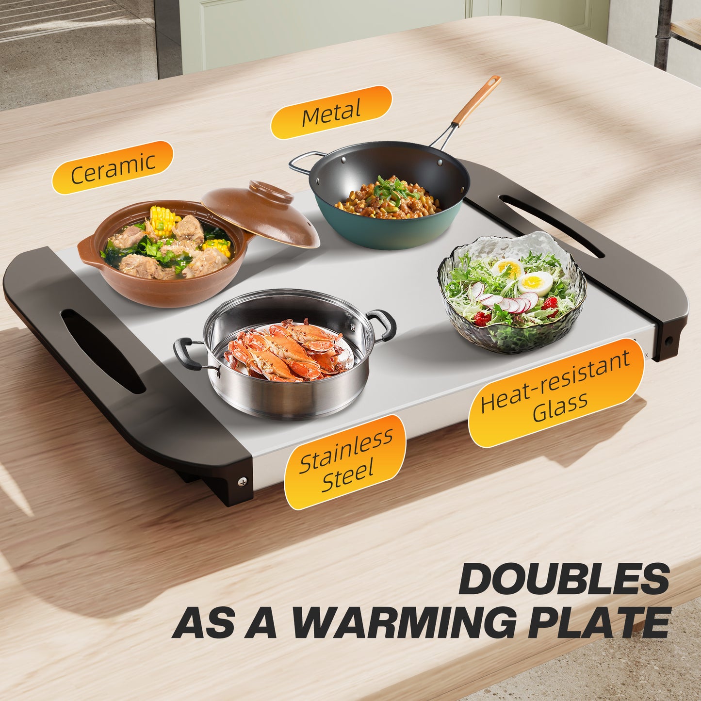 HOMCOM 4.5L Stainless Steel Electric Buffet Server Set of 2 with 3 Trays and Lids Keeps Dishes Warm