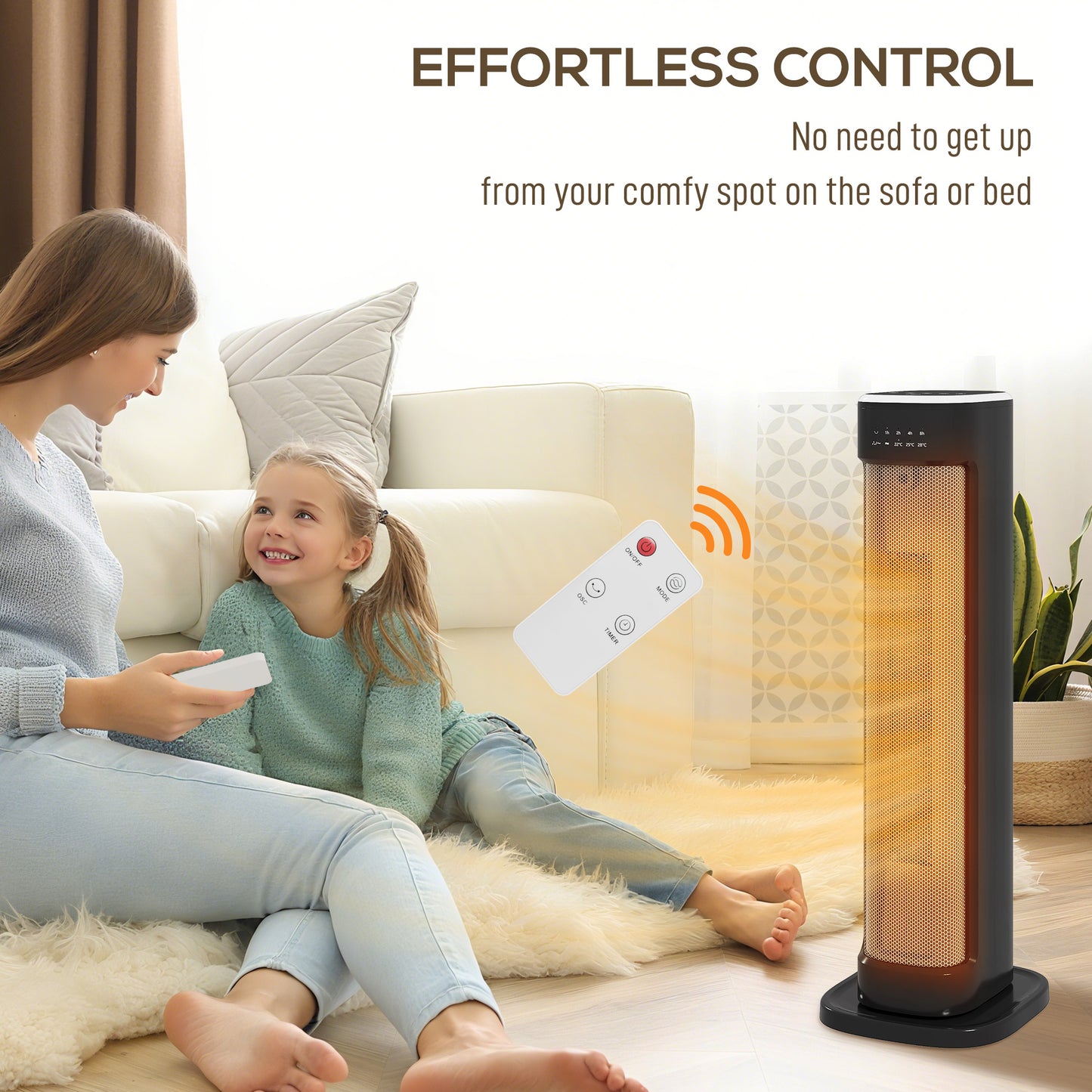 HOMCOM 2000W Ceramic Electric Heater With 3 Heat Settings Timer And Overheat And Tip Over Protection Black