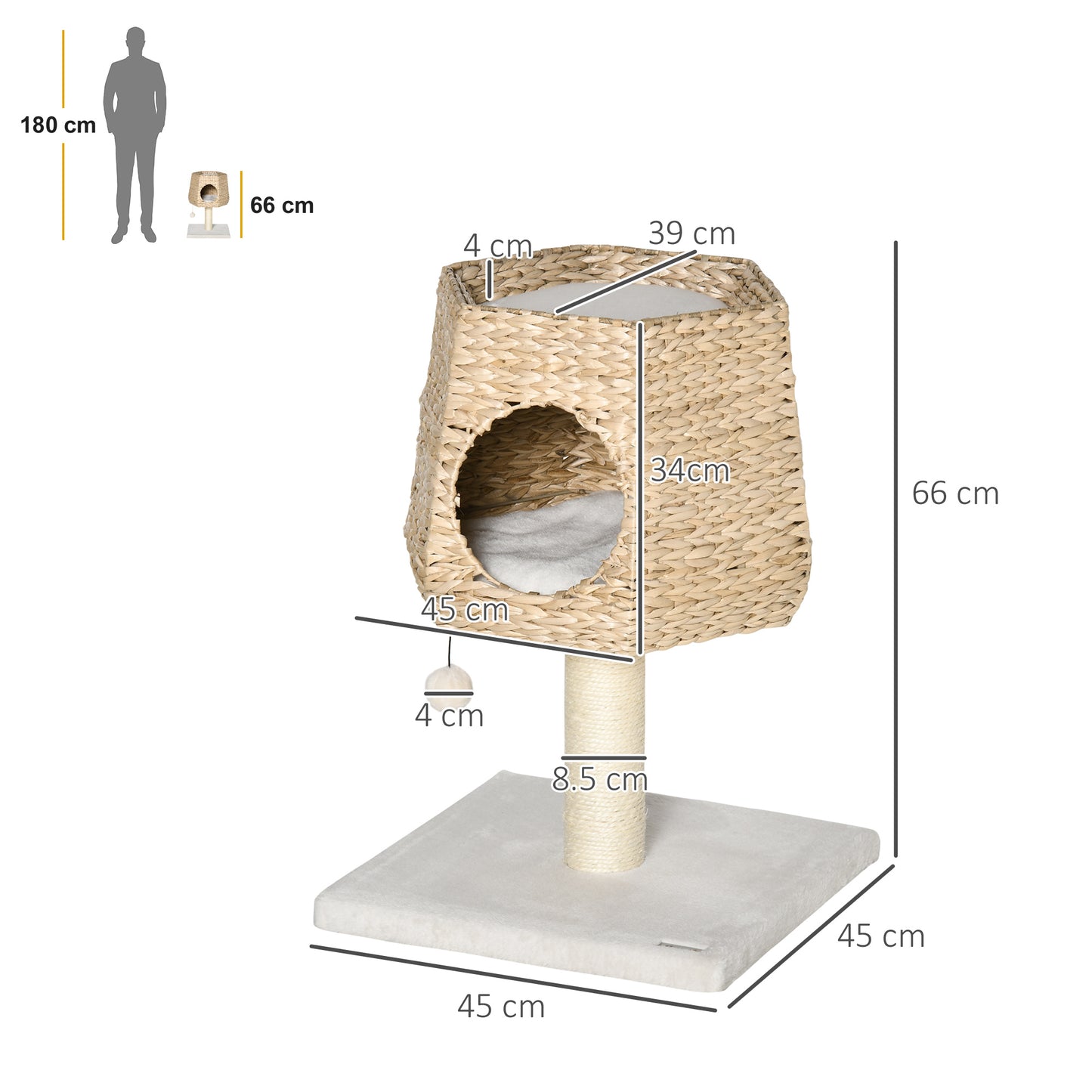 PawHut Multi-Level Cat Activity Center with Plush Bed and Scratching Post - Natural 45x45x66cm - ALL4U RETAILER LTD