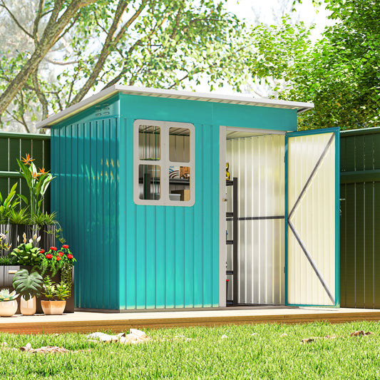 Outsunny 7 X 4Ft Galvanised Steel Garden Shed With Lock Gloves And Foundation Kit Green