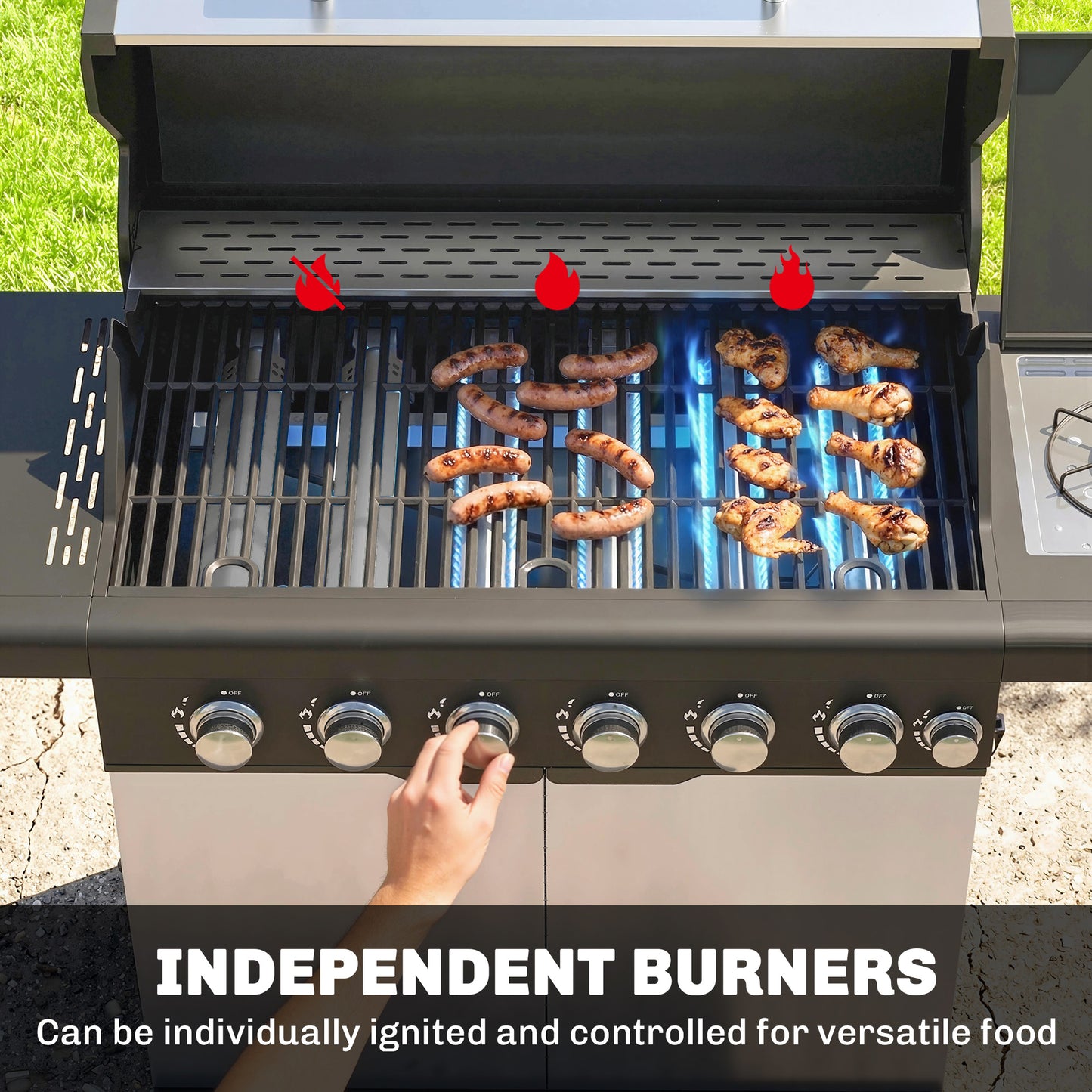 Outsunny Six Plus One Burner Gas BBQ Grill Outdoor Trolley With Wheels Warming Rack Thermometer Bottle Opener Silver