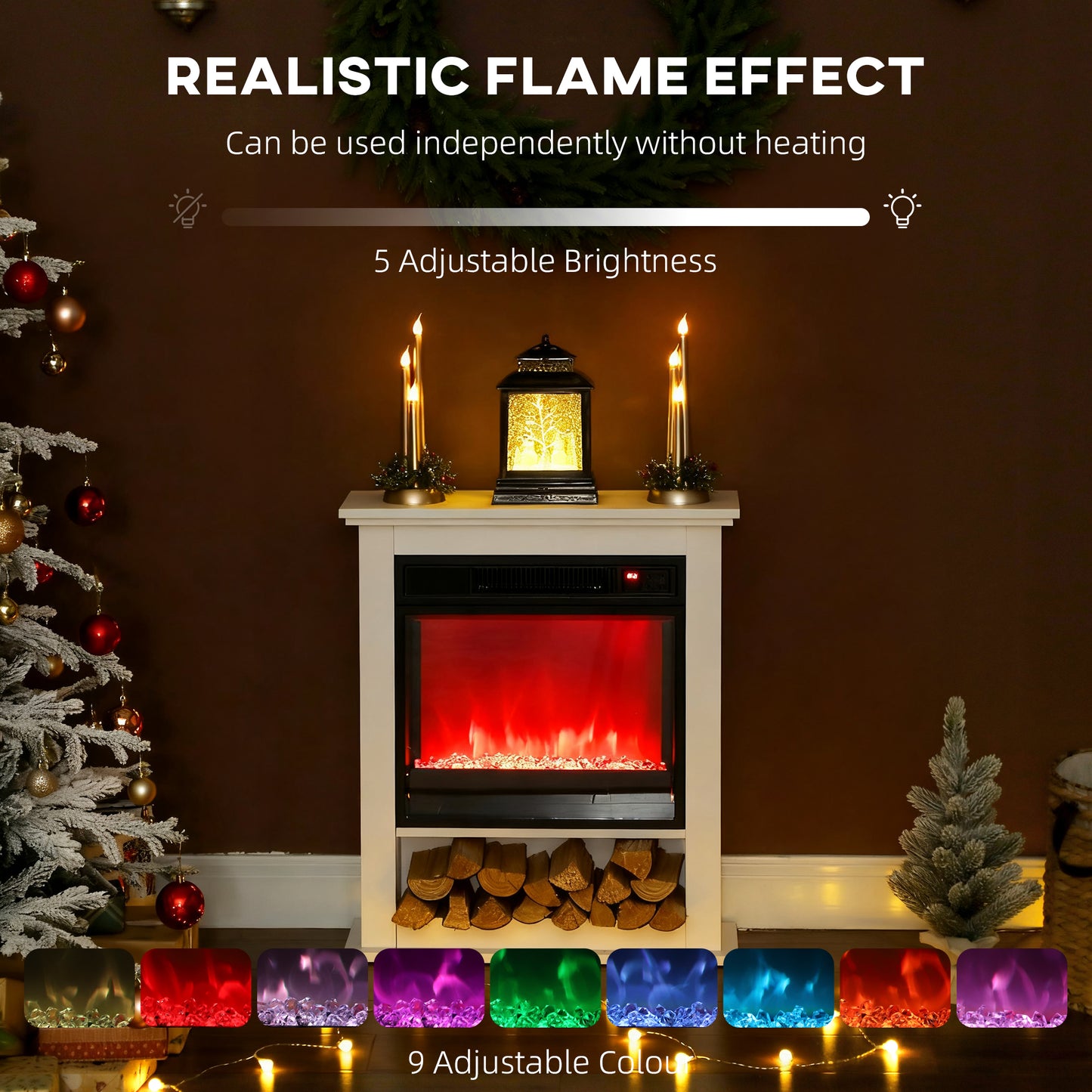 HOMCOM 1800W Adjustable Faux Flame Electric Fireplace White With Realistic Flames And Nine Color Settings 6142 BTU