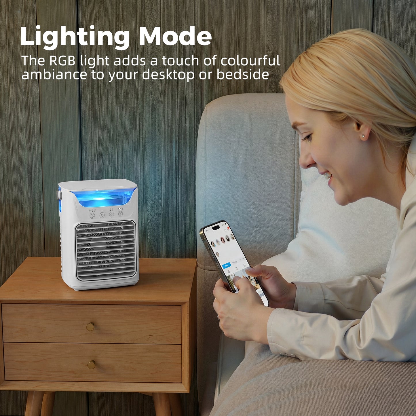 HOMCOM Air Cooler With Adjustable Head Portable Air Conditioner 3 Wind Speeds 2 Cool Mist Settings RGB Light White