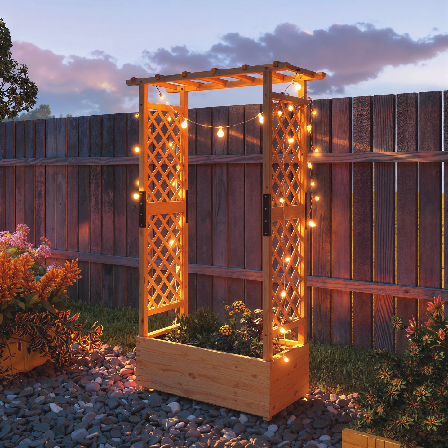 Outsunny Fir Wood Planter and Trellis Garden Bed 110 by 44 cm with 85 by 39 cm Growing Bed for Plants Flowers and Fruits