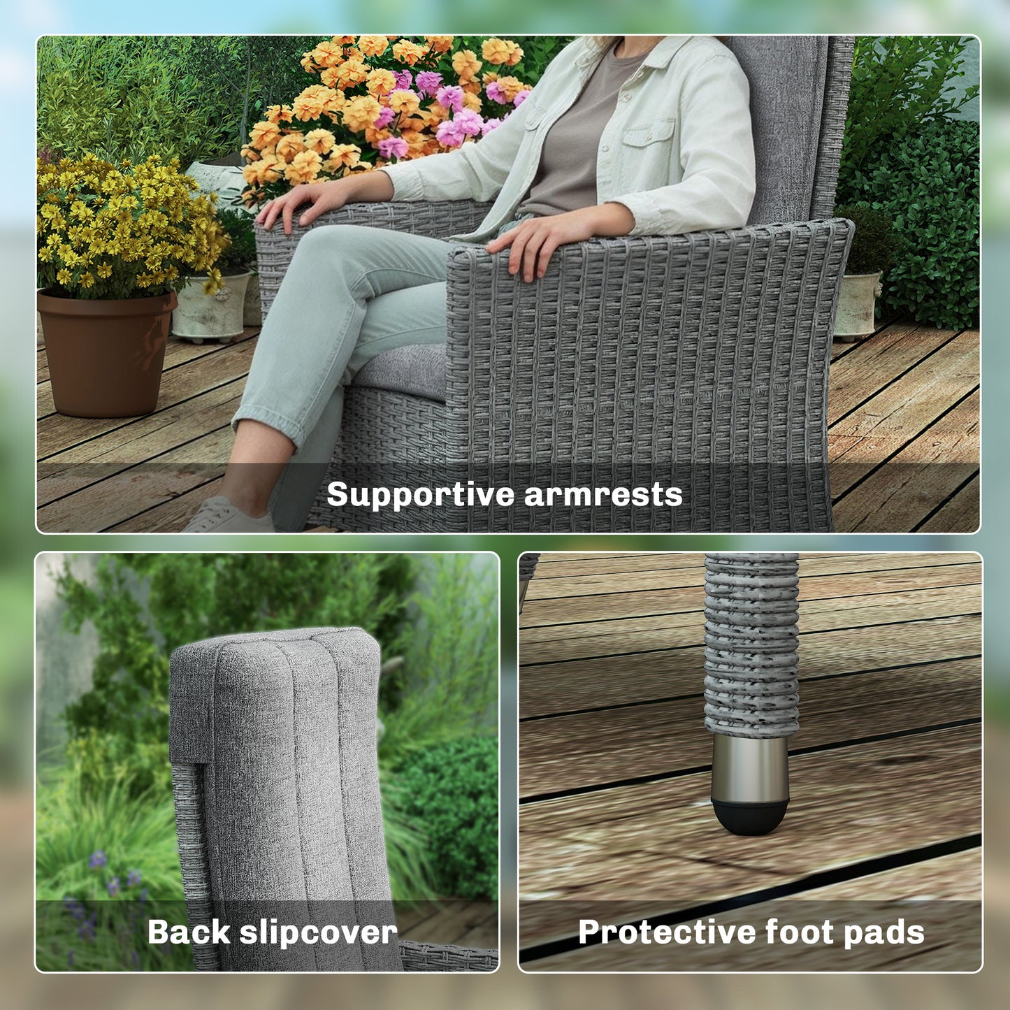 Outsunny 105 To 150 Degree Reclining Rattan Chair With Cushioned Seat Outdoor Light Grey
