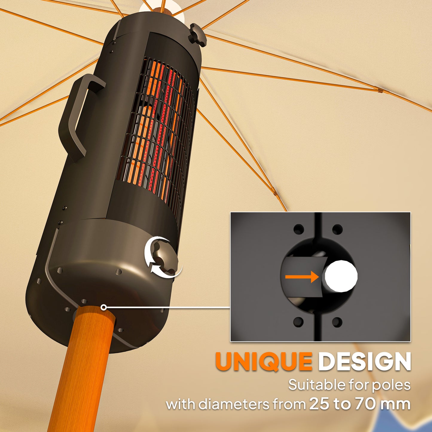 Outsunny Patio Parasol Heater Umbrella Mounted Electric Heater For 25-70 Mm Poles Adjustable Overhead Warmth