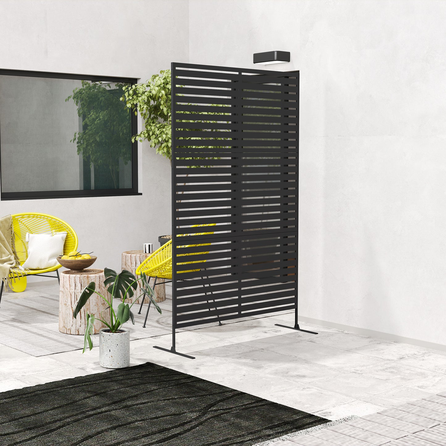 Outsunny Decorative Privacy Fence Screen With Stand 122 X 198 Cm Black Metal Trellis For Outdoor Privacy