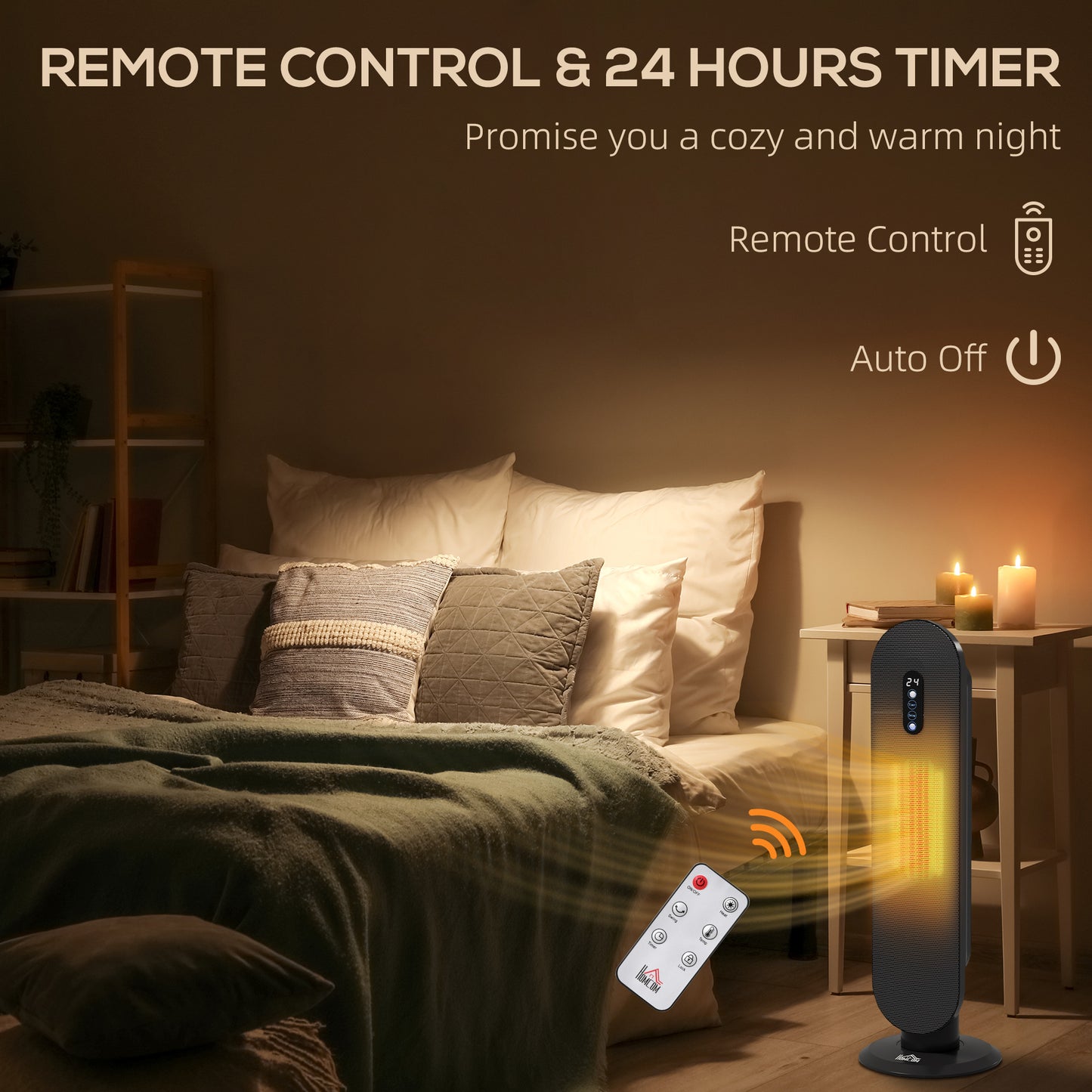 HOMCOM 45 Degree Oscillating Ceramic Space Heater With Remote Control For Home Office Black