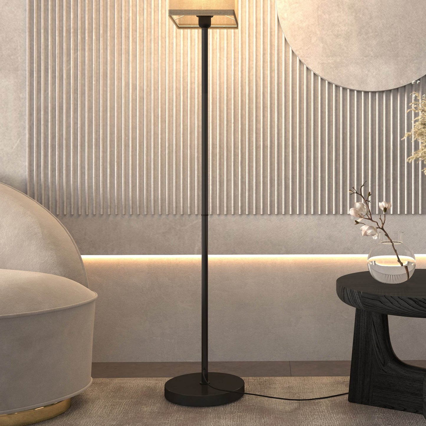 HOMCOM Elegant Tall Floor Lamp with Foot Switch, Modern Linen Shade for Living Room and Bedroom, Black - ALL4U RETAILER LTD