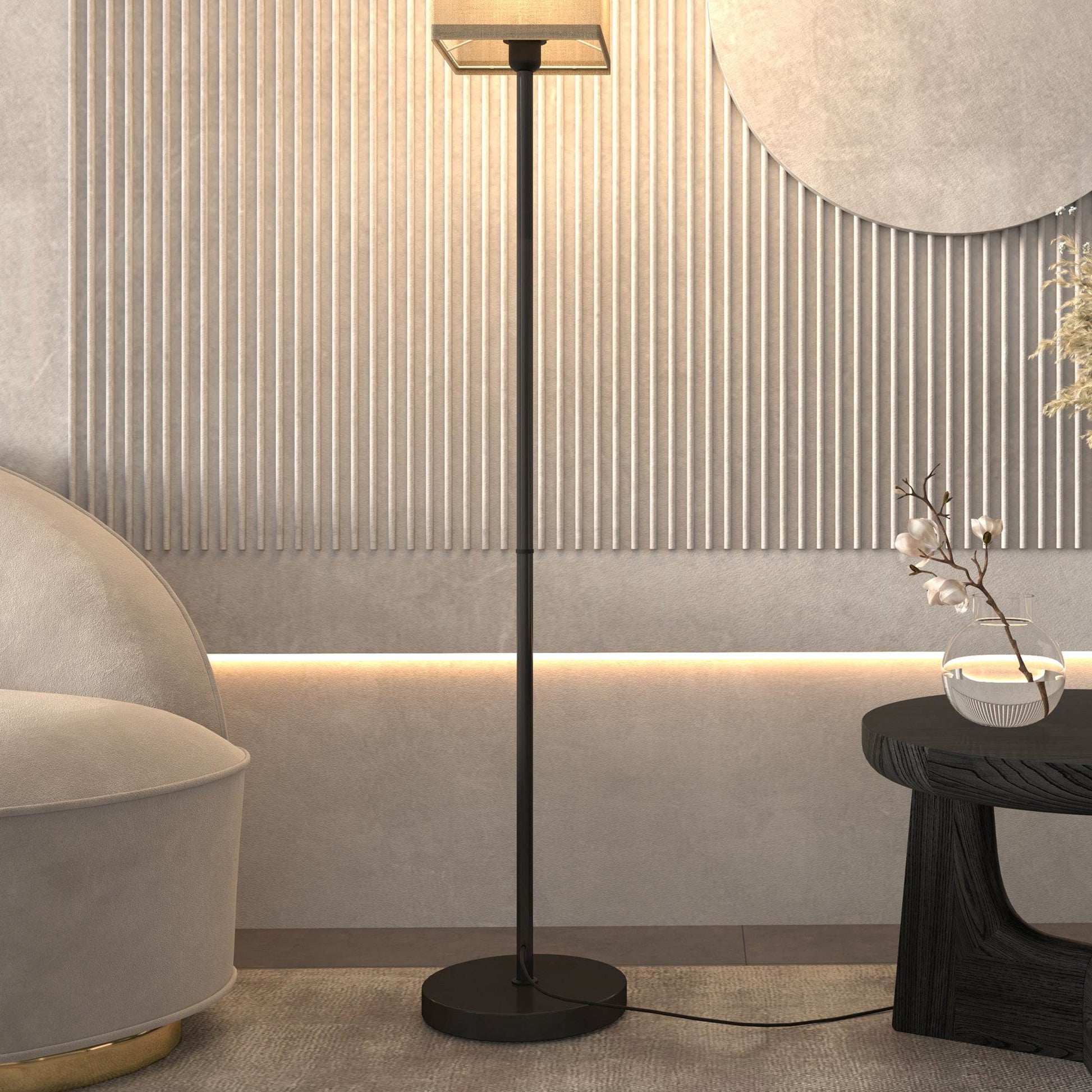 HOMCOM Elegant Tall Floor Lamp with Foot Switch, Modern Linen Shade for Living Room and Bedroom, Black - ALL4U RETAILER LTD